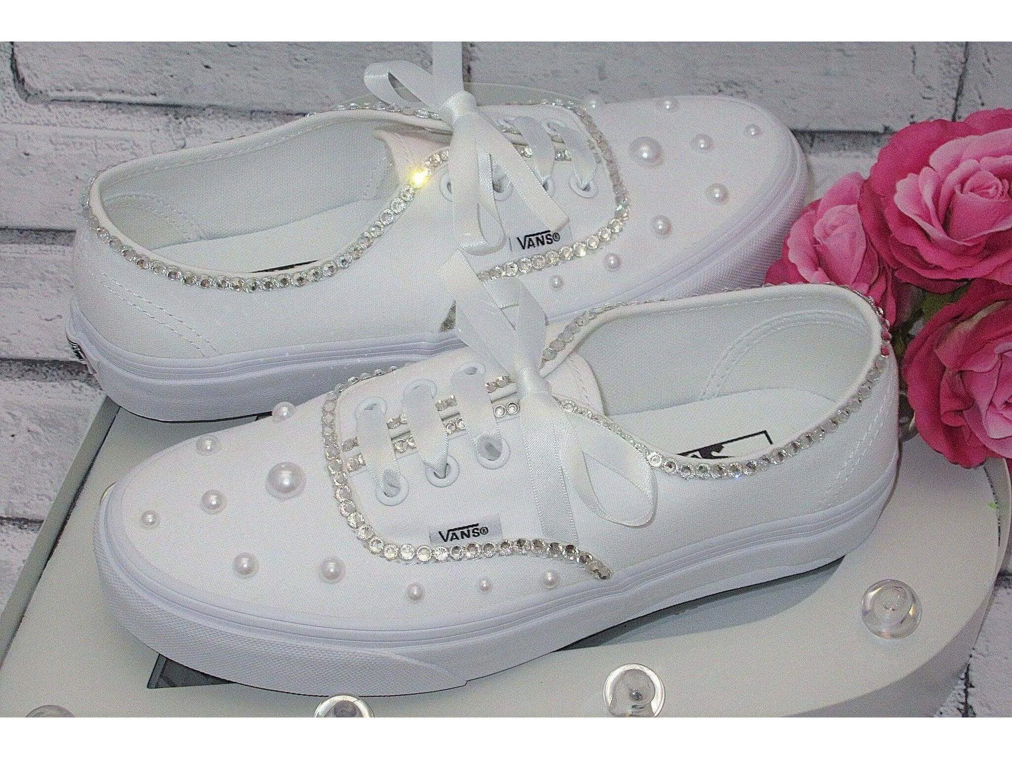 Wedding Bridal Custom Crystal & Pearl Vans, Bride Shoes, Wedding sneakers, Vans Authentic