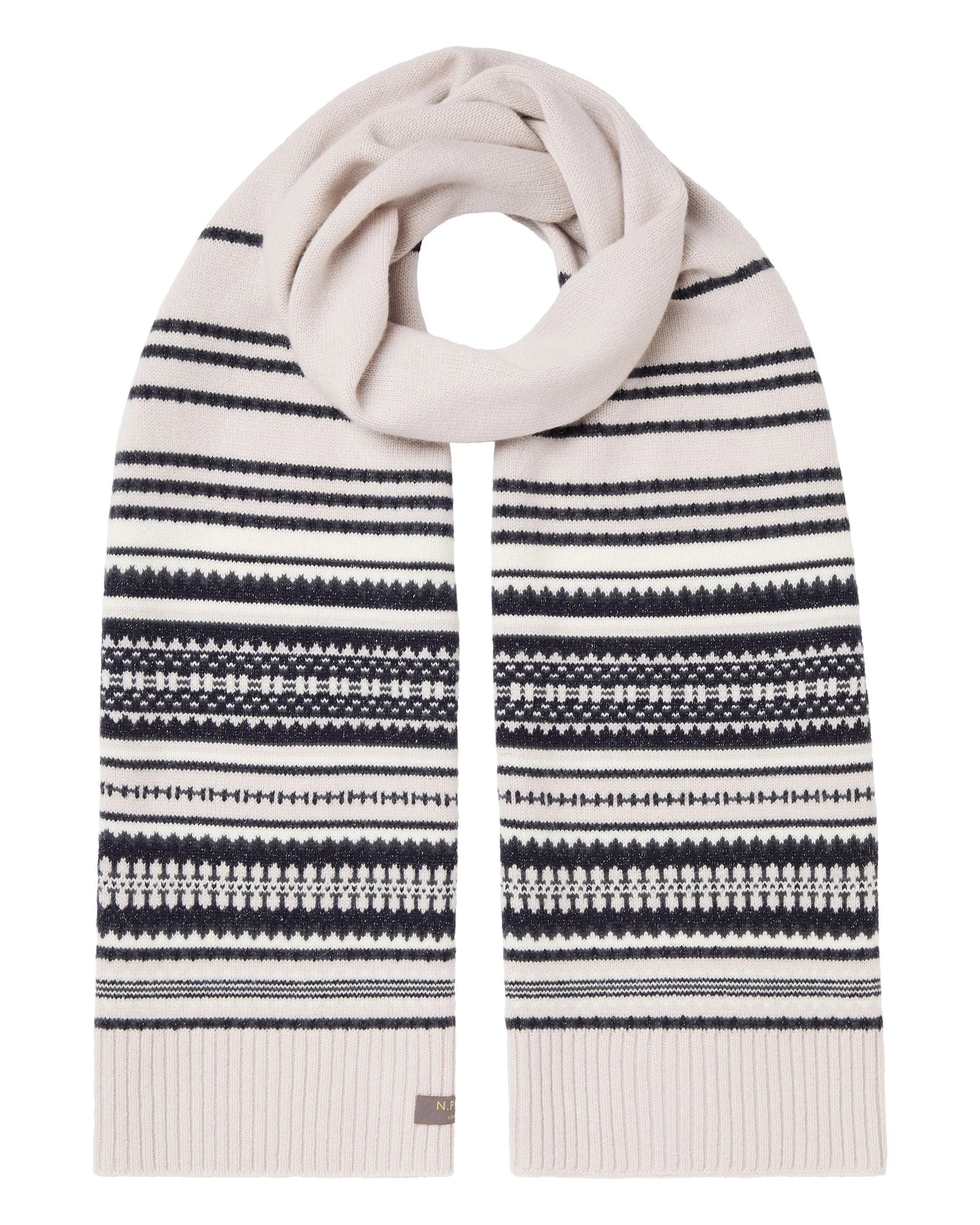 Women's Gradual Fairisle Cashmere Scarf With Lurex Snow Grey